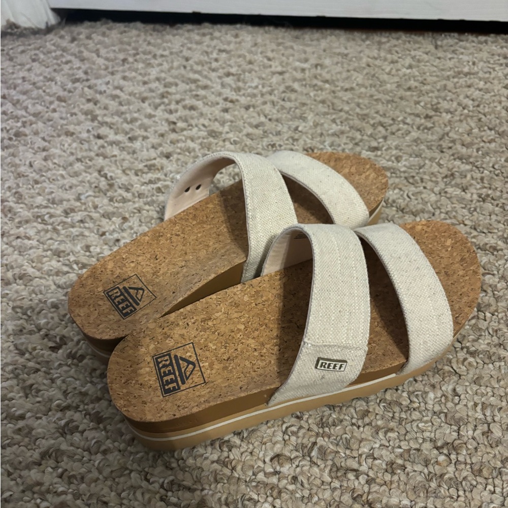 Reef Cream Sandals with Cork Sole